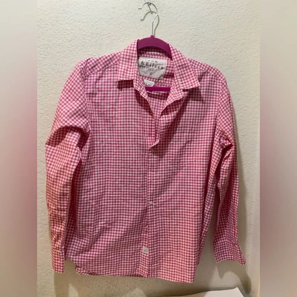 FRANK & EILEEN Womens Top S Pink Button Up Shirt Gingham Check
